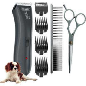 imageWahl Clipper Rechargeable Pet Clipper Kit with Rinseable Stainless Steel Precision Blades for Grooming at Home with Stainless Steel Detangling Comb and Scissors  Model 9179