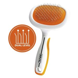 imageWahl Premium Patented Dual Level Sensitive Skin Pet Slicker  Ergonomic handle makes Deshedding Grooming and Brushing Comfortable for you and your Dog or Cat  858500OrangeWhite