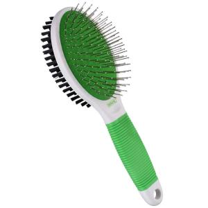 imageWahl Premium Pet Double Sided Pin Bristle Brush with Patented Stacked Pin Design for Dogs  Removes Loose Hair ampamp Stimulates the Skin while Creating a Soft Coat Shine  Model 858501Green