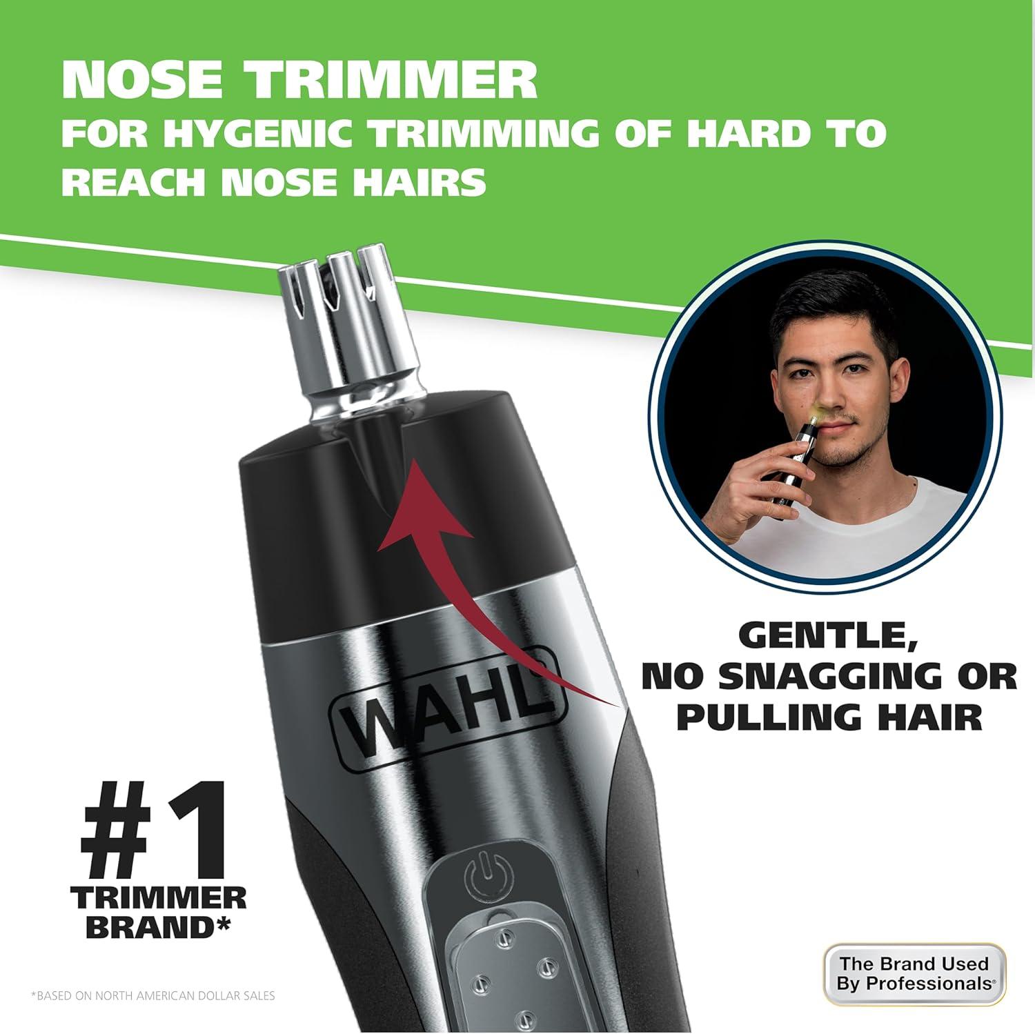 imageWahl Lighted Battery Nose Hair Trimmer for Men ampamp Women Painless Easy to See Nose Ear and Eyebrow Trimming with Built in Light Battery Included  Model 3023283BlackSilver