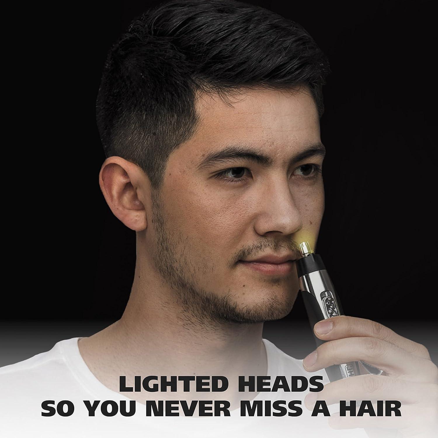 imageWahl Lighted Battery Nose Hair Trimmer for Men ampamp Women Painless Easy to See Nose Ear and Eyebrow Trimming with Built in Light Battery Included  Model 3023283BlackSilver