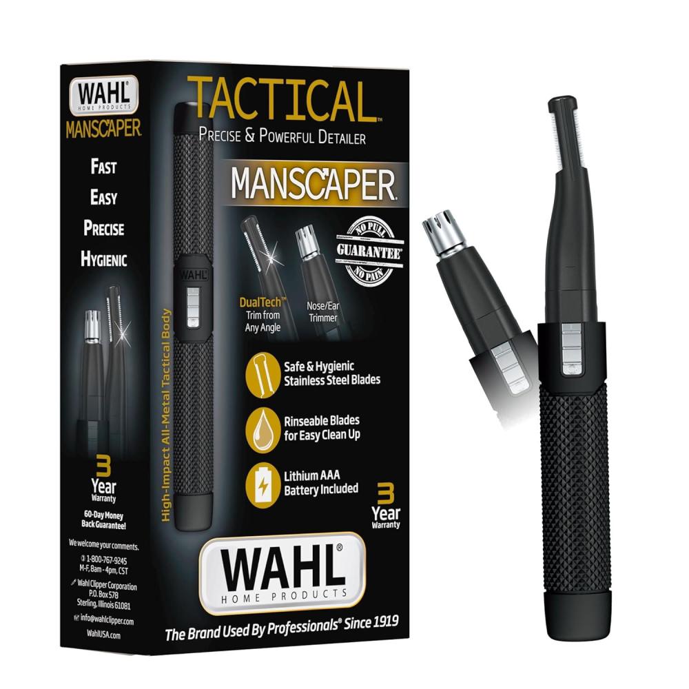 imageWahl Manscaper  2 in 1 Lithium Battery Tactical Dual Sided Eyebrow Trimmer and Nose Hair Trimmer for Men  Model 3023805