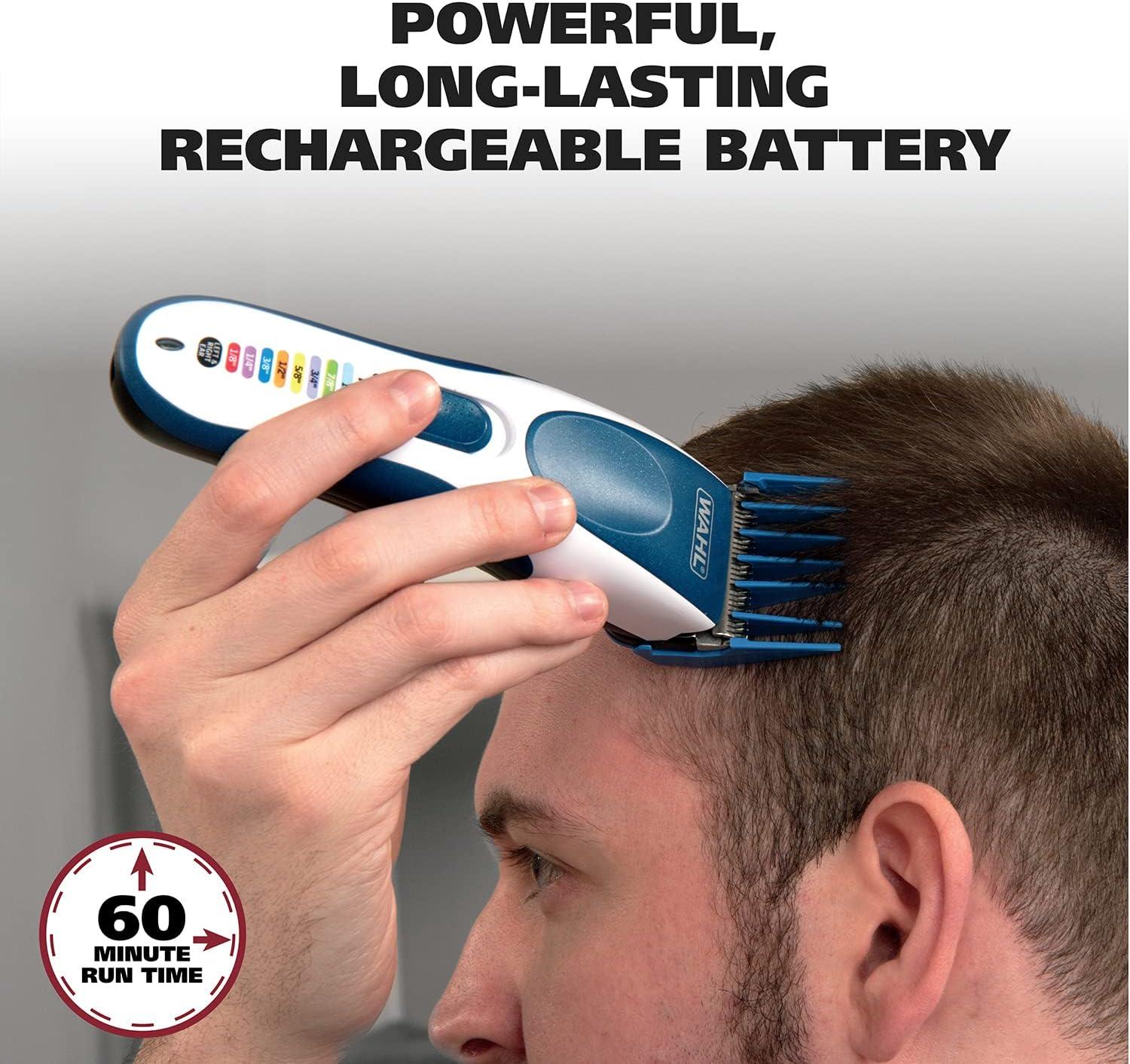 imageWahl Color Pro Cordless Rechargeable Hair Clipper ampamp Trimmer  Easy ColorCoded Guide Combs  for Men Women ampamp Children  Model 9649PWhiteBlue