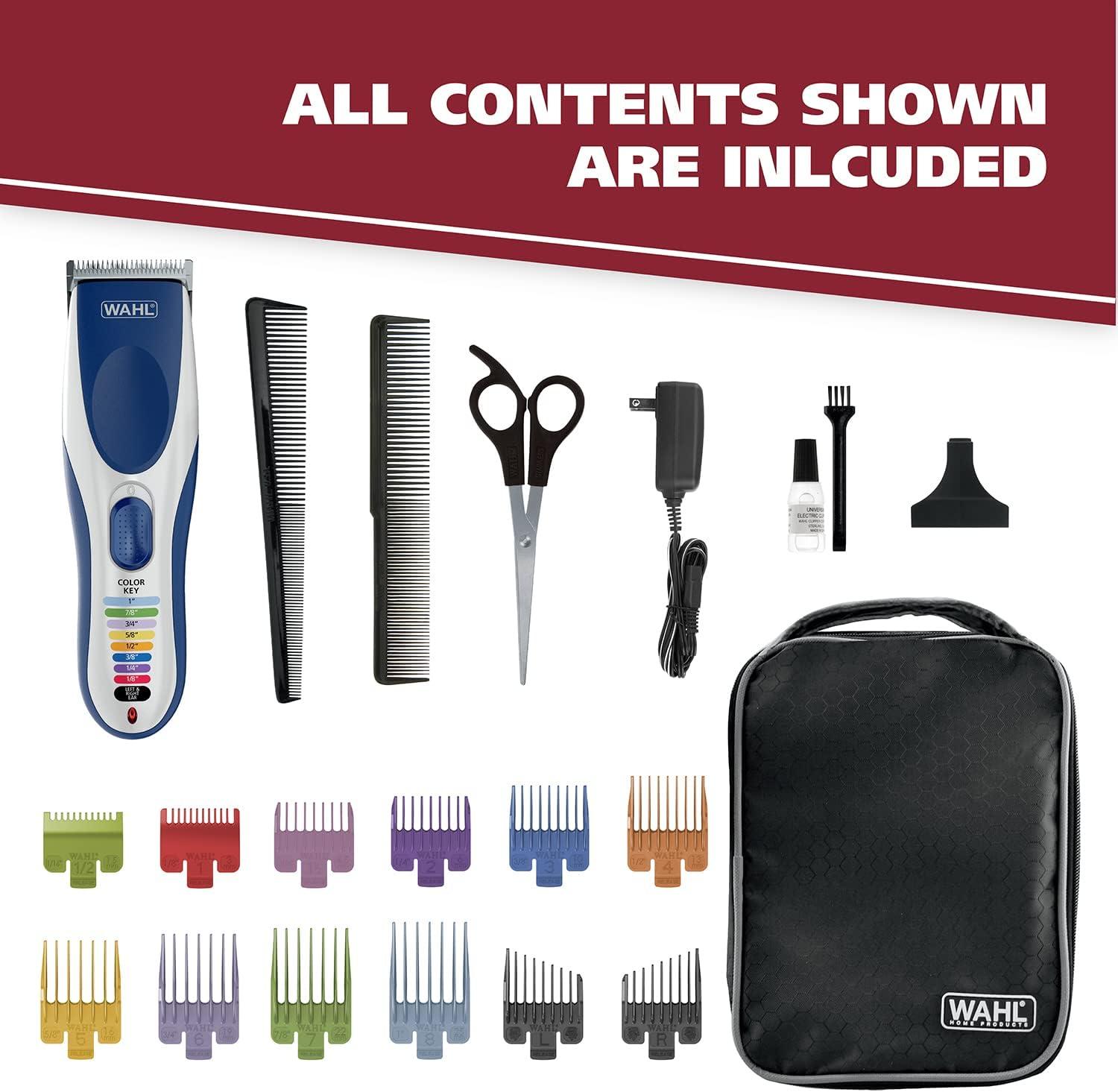 imageWahl Color Pro Cordless Rechargeable Hair Clipper ampamp Trimmer  Easy ColorCoded Guide Combs  for Men Women ampamp Children  Model 9649PWhiteBlue
