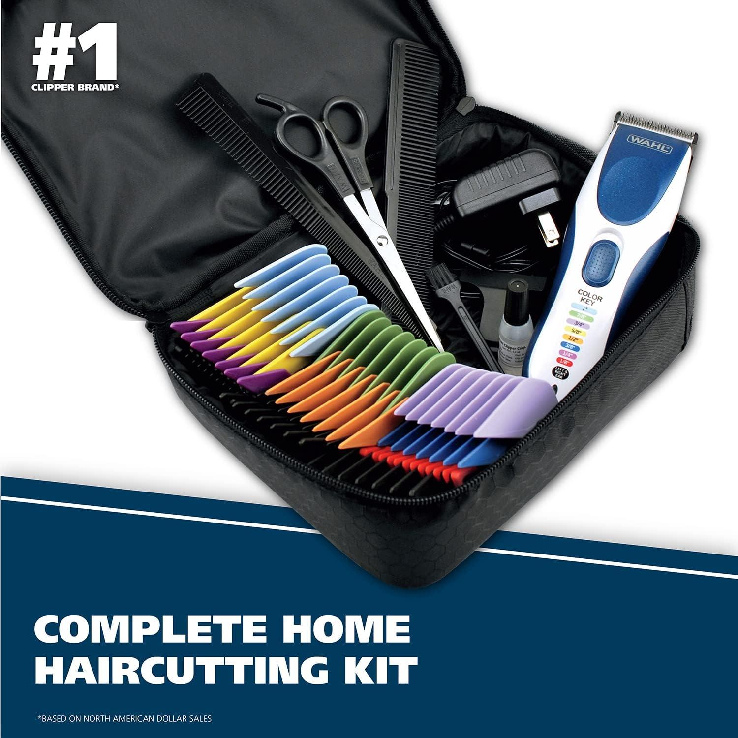 imageWahl Color Pro Cordless Rechargeable Hair Clipper ampamp Trimmer  Easy ColorCoded Guide Combs  for Men Women ampamp Children  Model 9649PWhiteBlue
