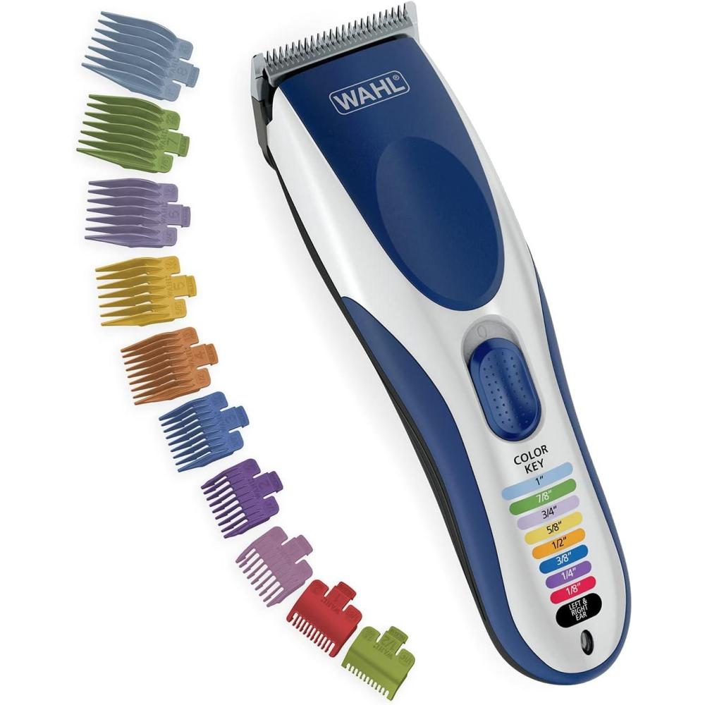 imageWahl Color Pro Cordless Rechargeable Hair Clipper ampamp Trimmer  Easy ColorCoded Guide Combs  for Men Women ampamp Children  Model 9649PWhiteBlue
