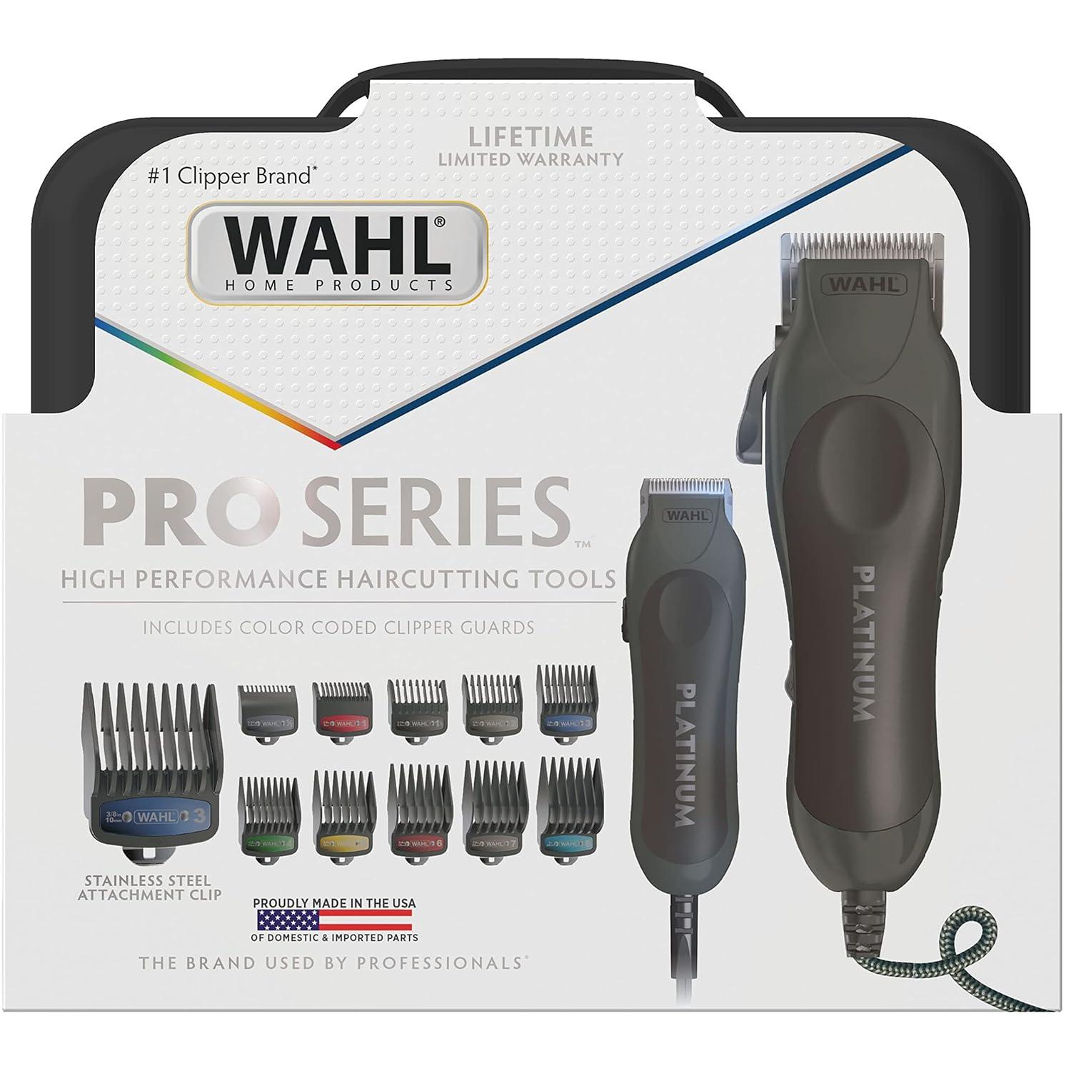 imageWahl USA Pro Series Platinum Corded Clipper ampamp Corded Trimmer for Home Haircutting with Color Coded Guide Combs  Model 79804100