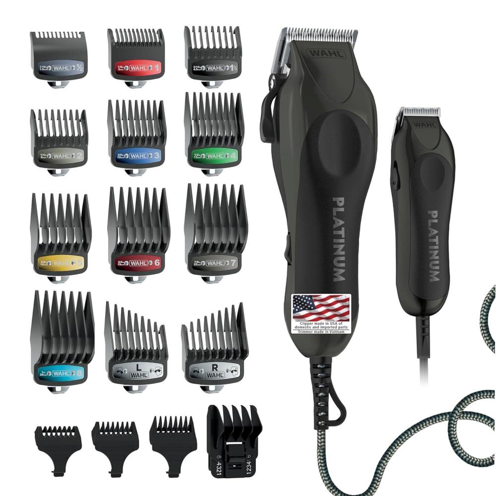 imageWahl USA Pro Series Platinum Corded Clipper ampamp Corded Trimmer for Home Haircutting with Color Coded Guide Combs  Model 79804100