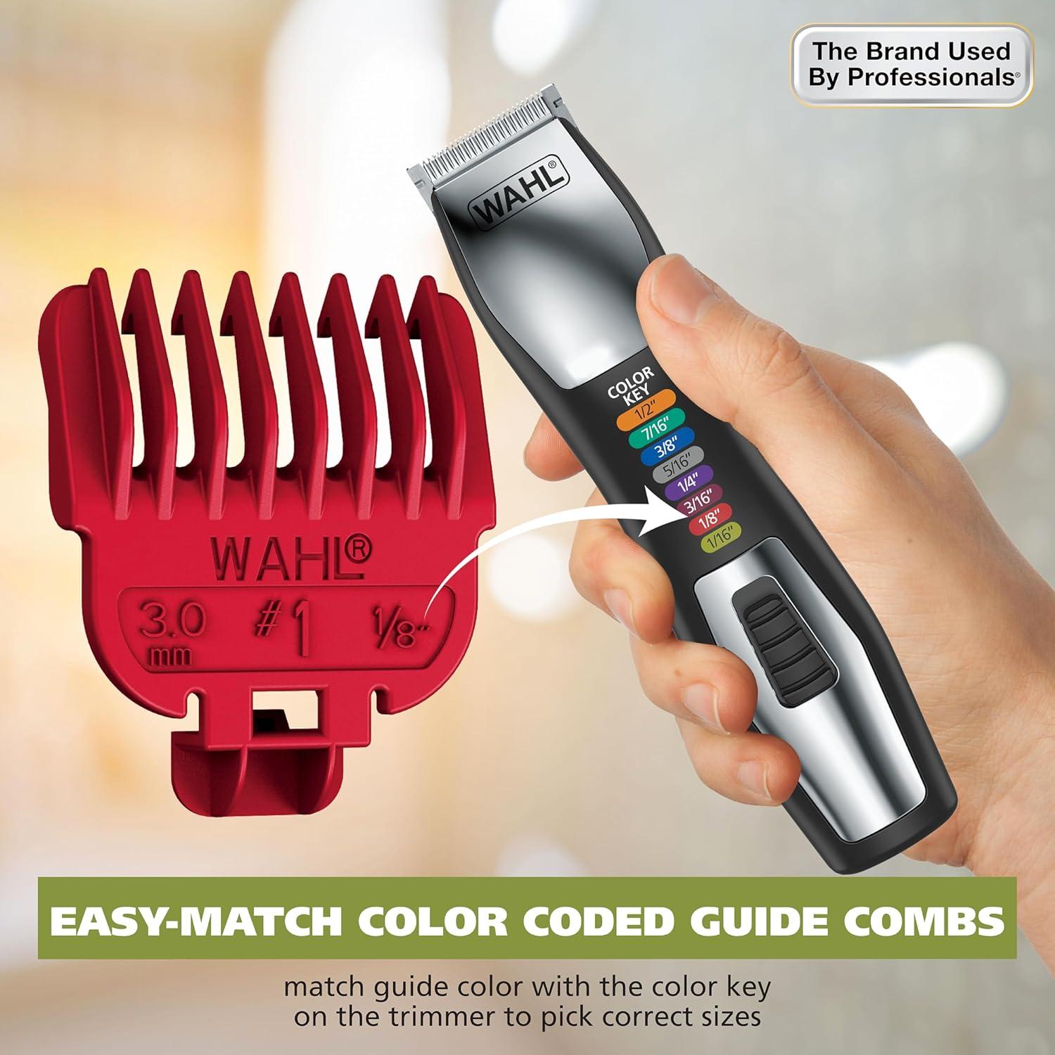 imageWahl Color Pro All in One Rechargeable Cordless Color Coded Beard Trimmer with Detail Eyebrow Trimmer and Rotary Nose Hair Trimmer for Men Model 3025945