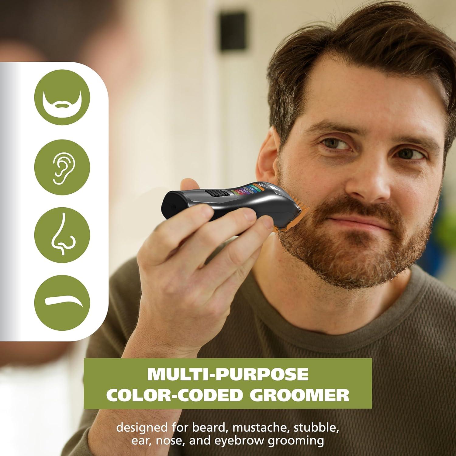 imageWahl Color Pro All in One Rechargeable Cordless Color Coded Beard Trimmer with Detail Eyebrow Trimmer and Rotary Nose Hair Trimmer for Men Model 3025945