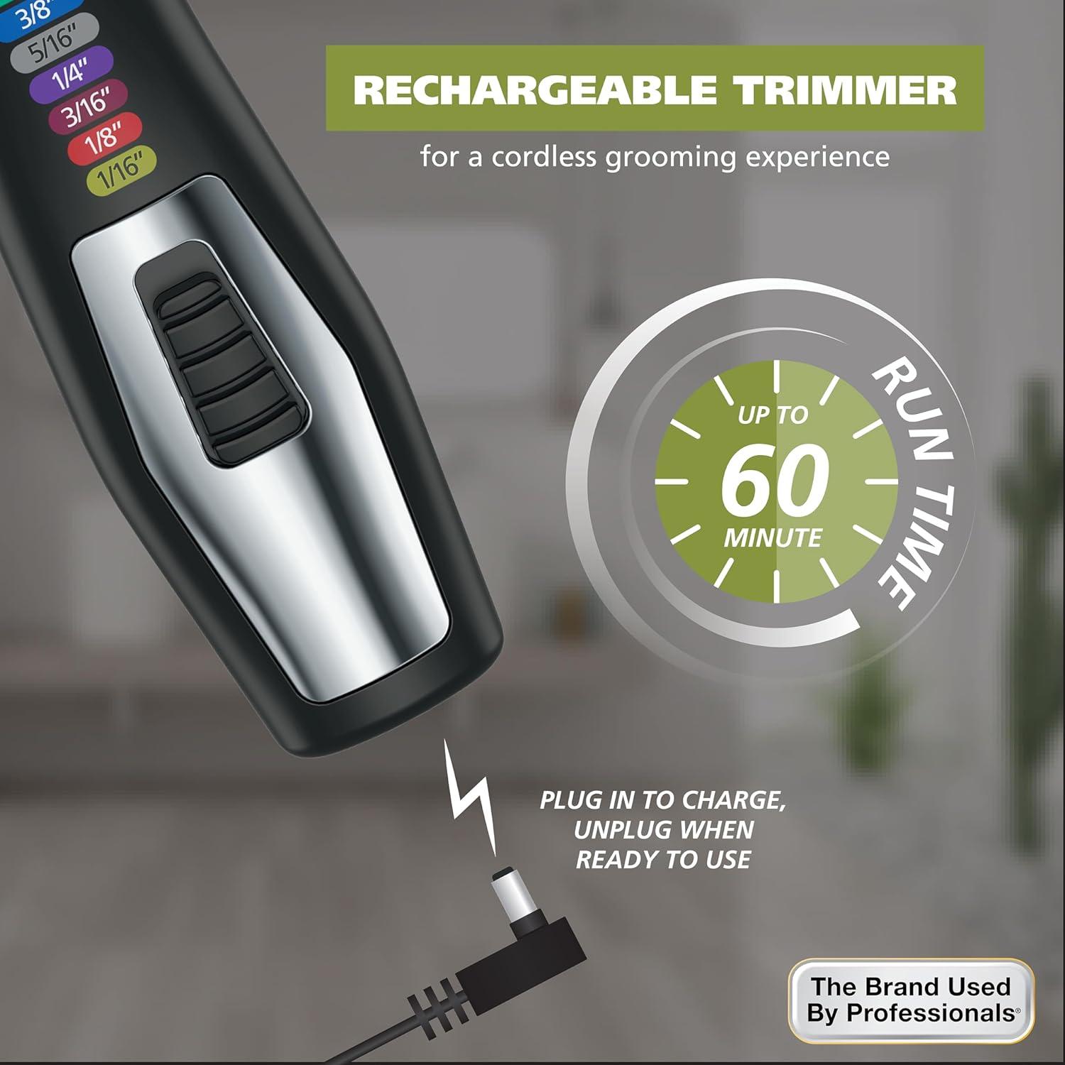 imageWahl Color Pro All in One Rechargeable Cordless Color Coded Beard Trimmer with Detail Eyebrow Trimmer and Rotary Nose Hair Trimmer for Men Model 3025945